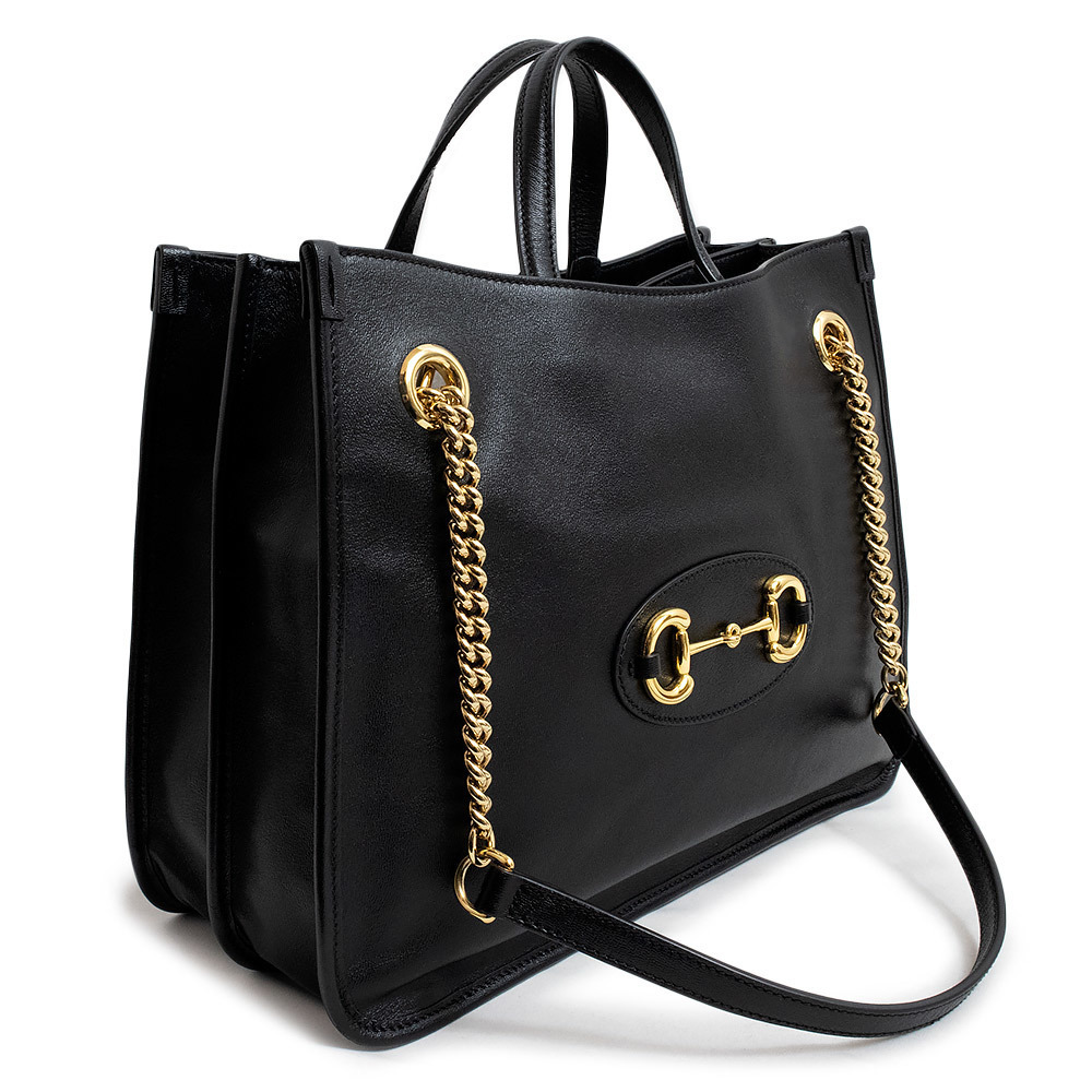 Gucci Horsebit 1955 2way Chain Medium Tote Handbag Calfskin Leather Black - Picture 4 of 9